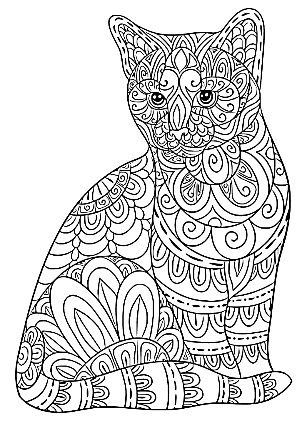 Free Printable Cat Mandala Coloring Page for Adults and Kids