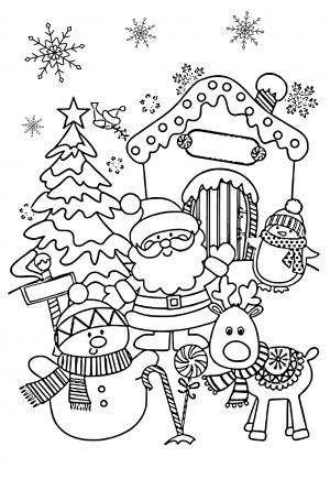 Desenho de personagens fofos de animais de Natal para colorir