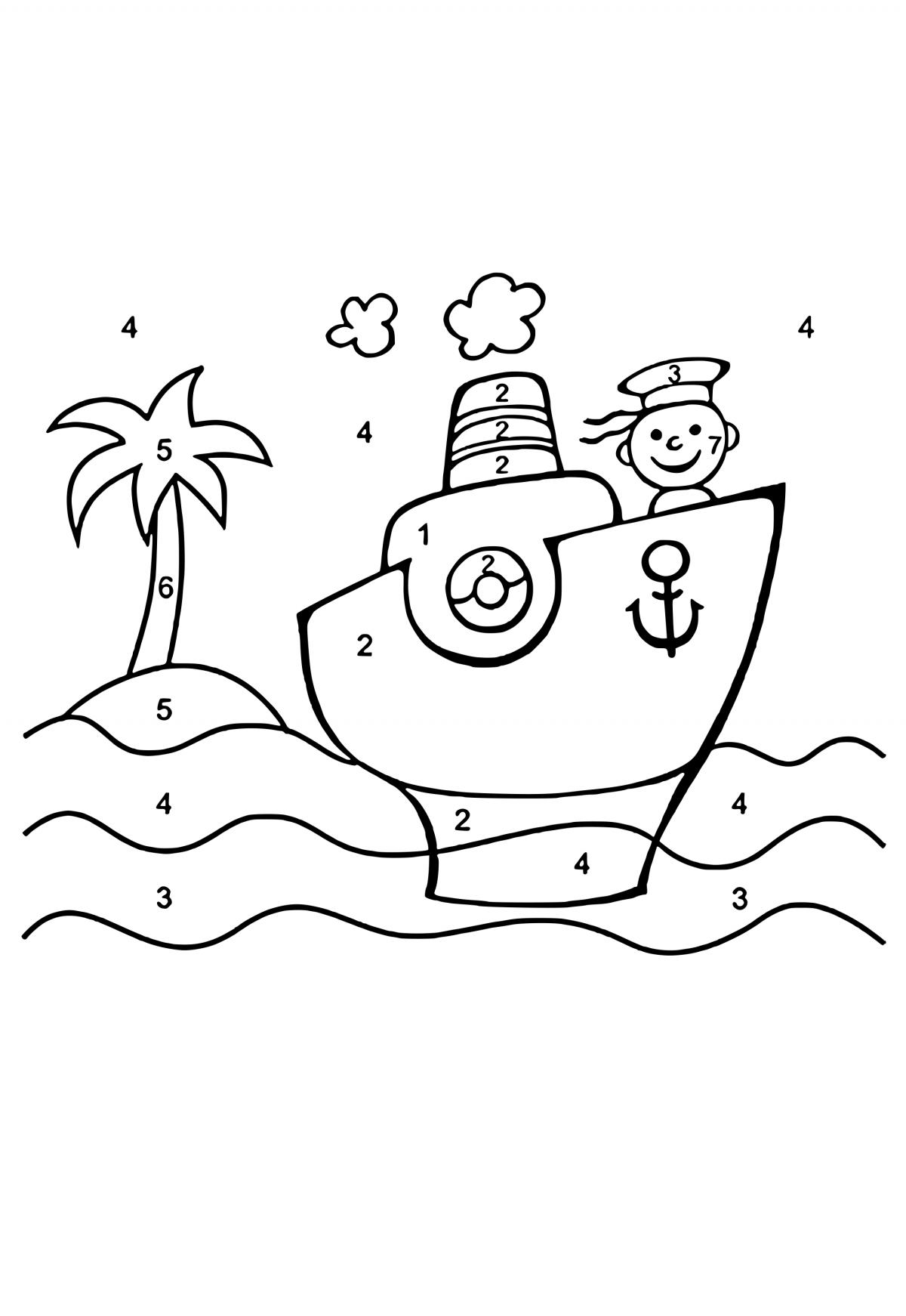 Desenhos Animados Pirata Cor Por Número Crianças Jogo. Colorir