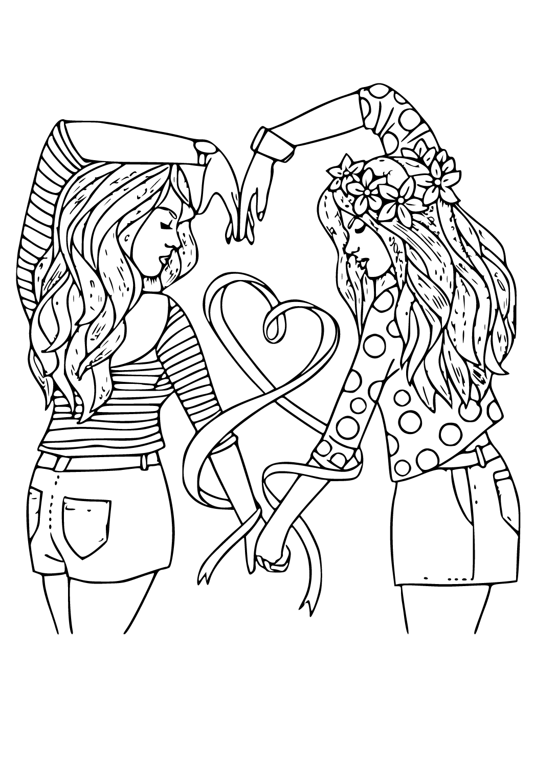 Free Printable For Teens Girlfriends Coloring Page for Adults and