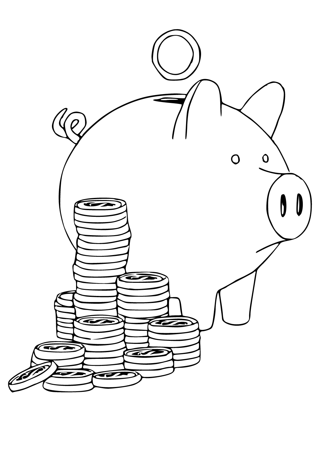 Desenho e Imagem Dinheiro Porco para Colorir e Imprimir Grátis