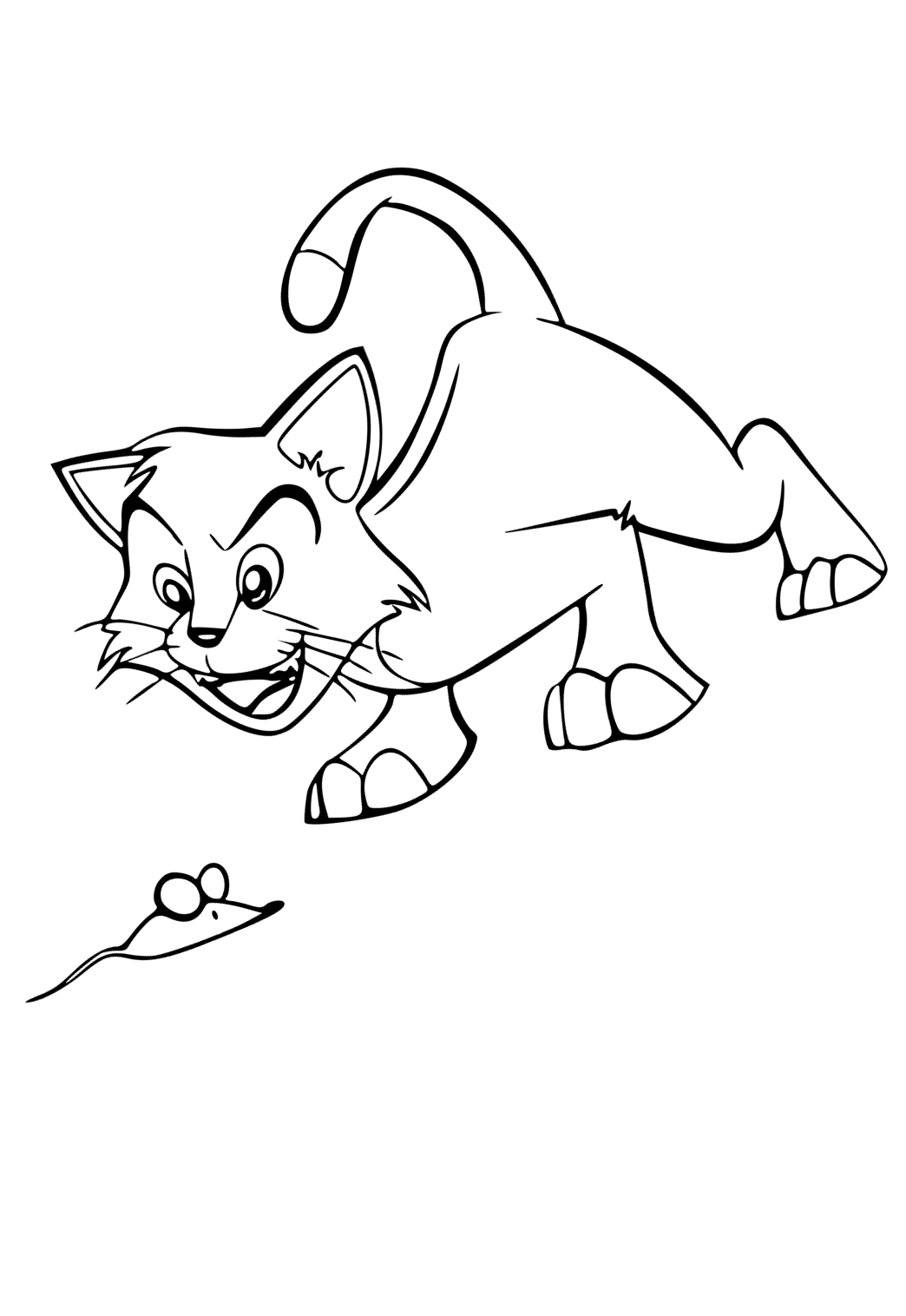 Free Printable Cartoon Cat Mouse Coloring Page for Adults and Kids