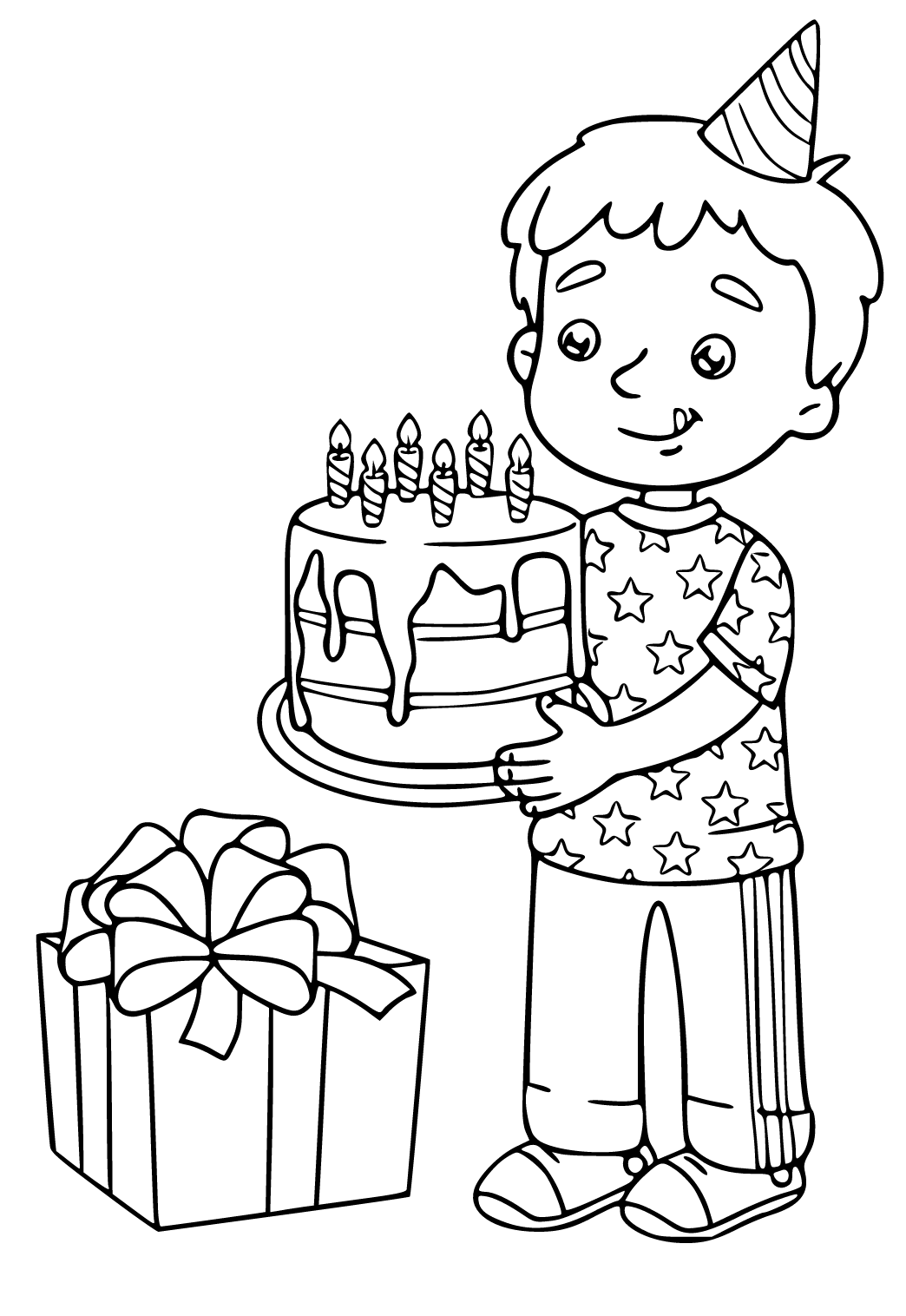 Pastel de cumpleaños para colorear ilustración para niños y adultos