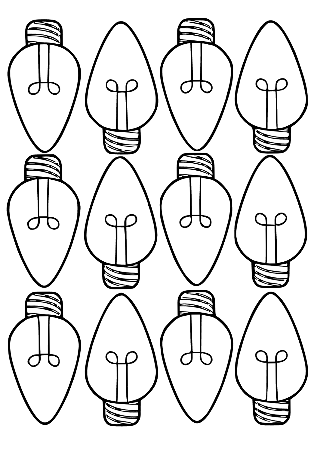 Desenhos de lâmpadas de natal kawaii para colorir