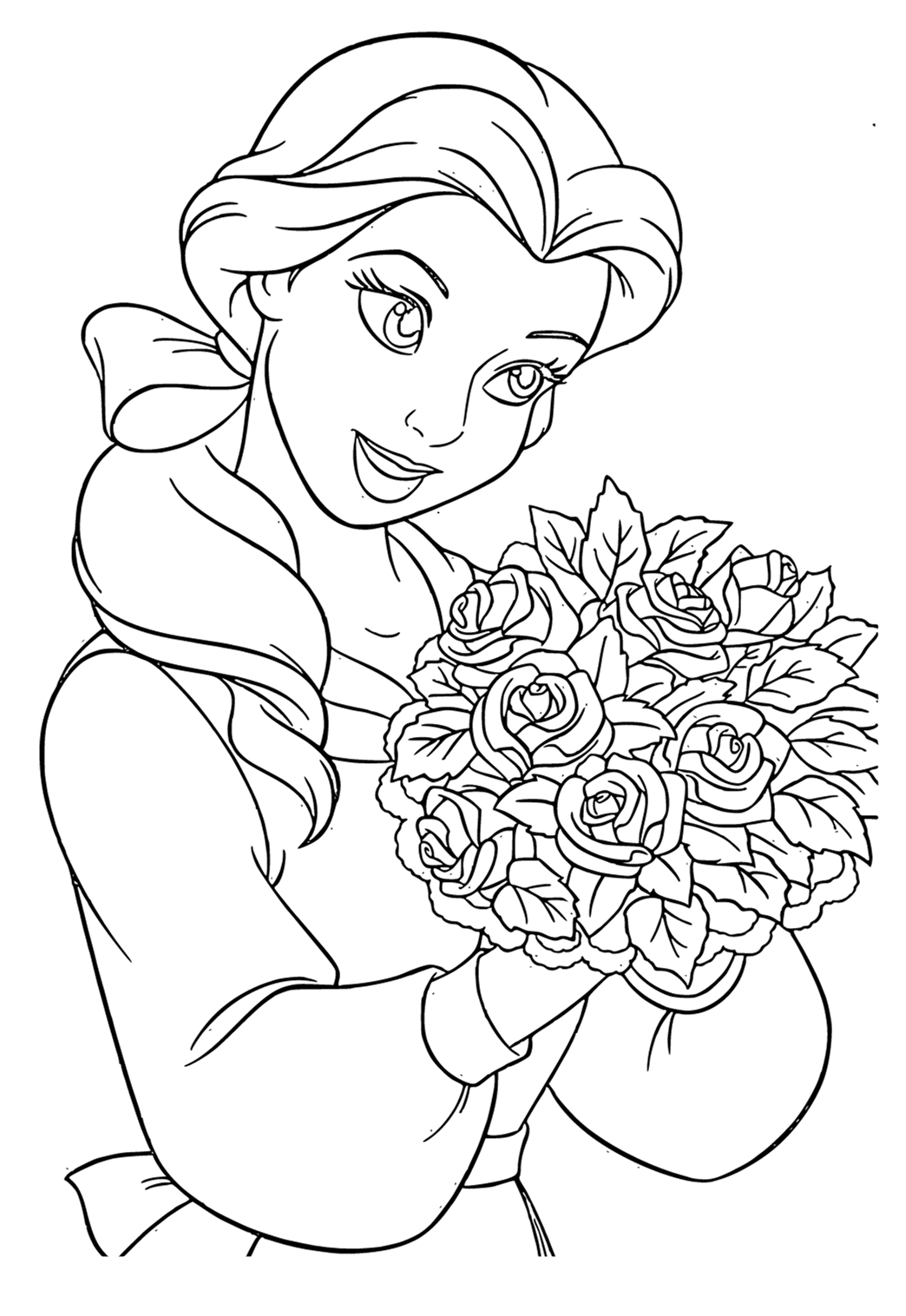 Desenho Para Colorir princesa com flores - Imagens Grátis Para
