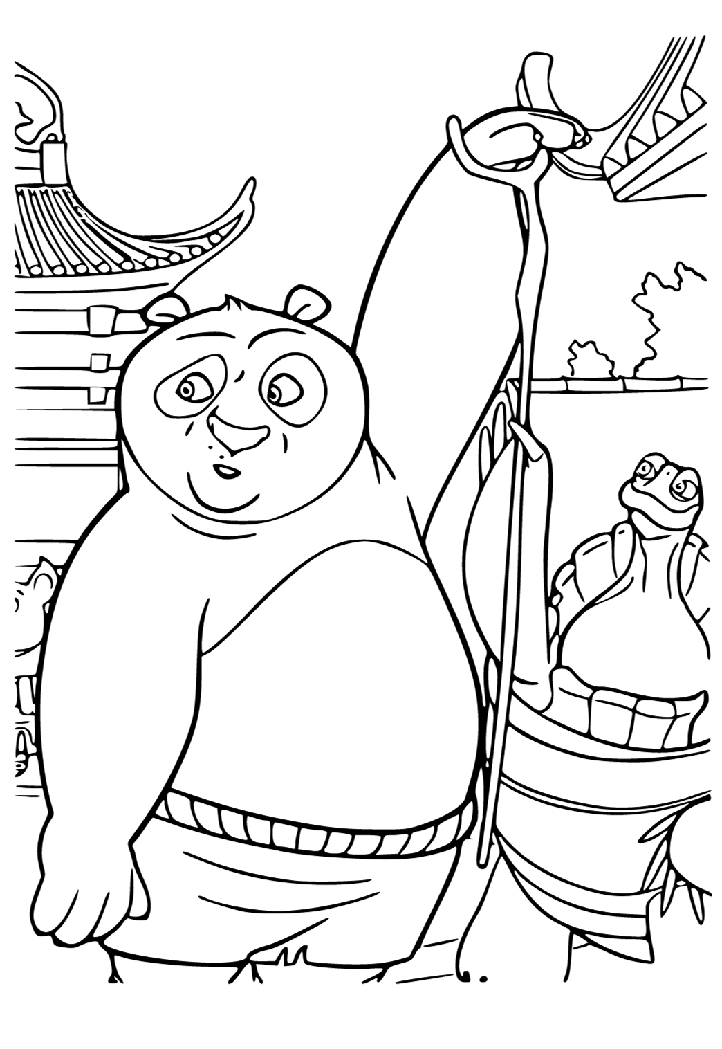 Panda fofo, alegre, legal, fácil de colorir, desenho infantil