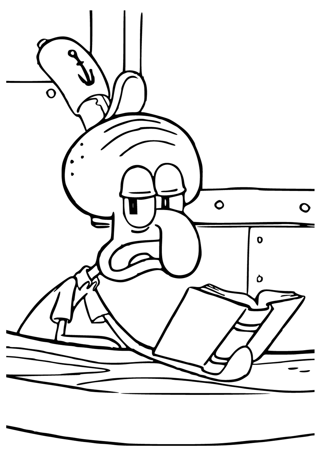 Free Printable Squidward Cashier Coloring Page for Adults and Kids 