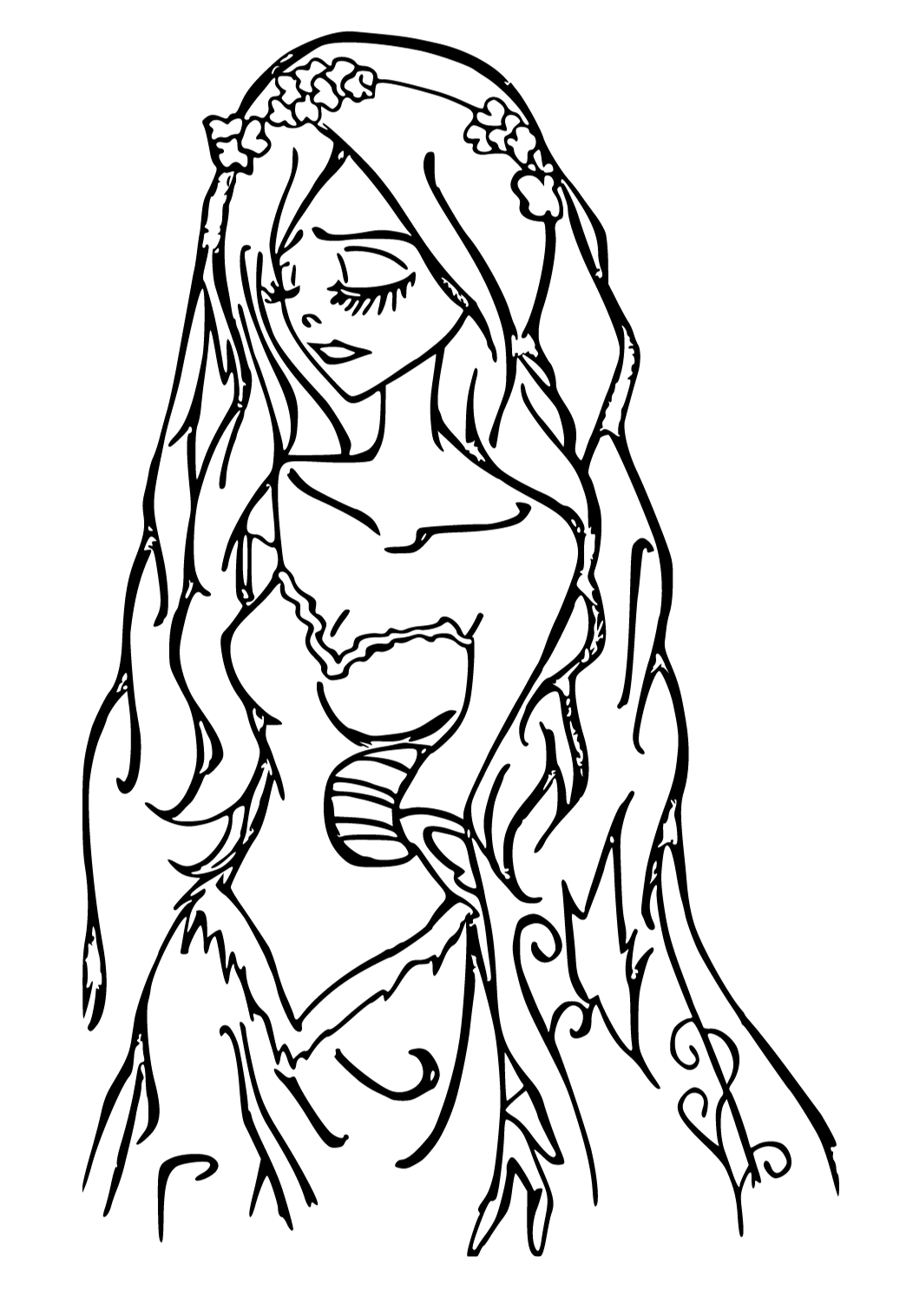 Free Printable Corpse Bride Dress Coloring Page for Adults and Kids ...