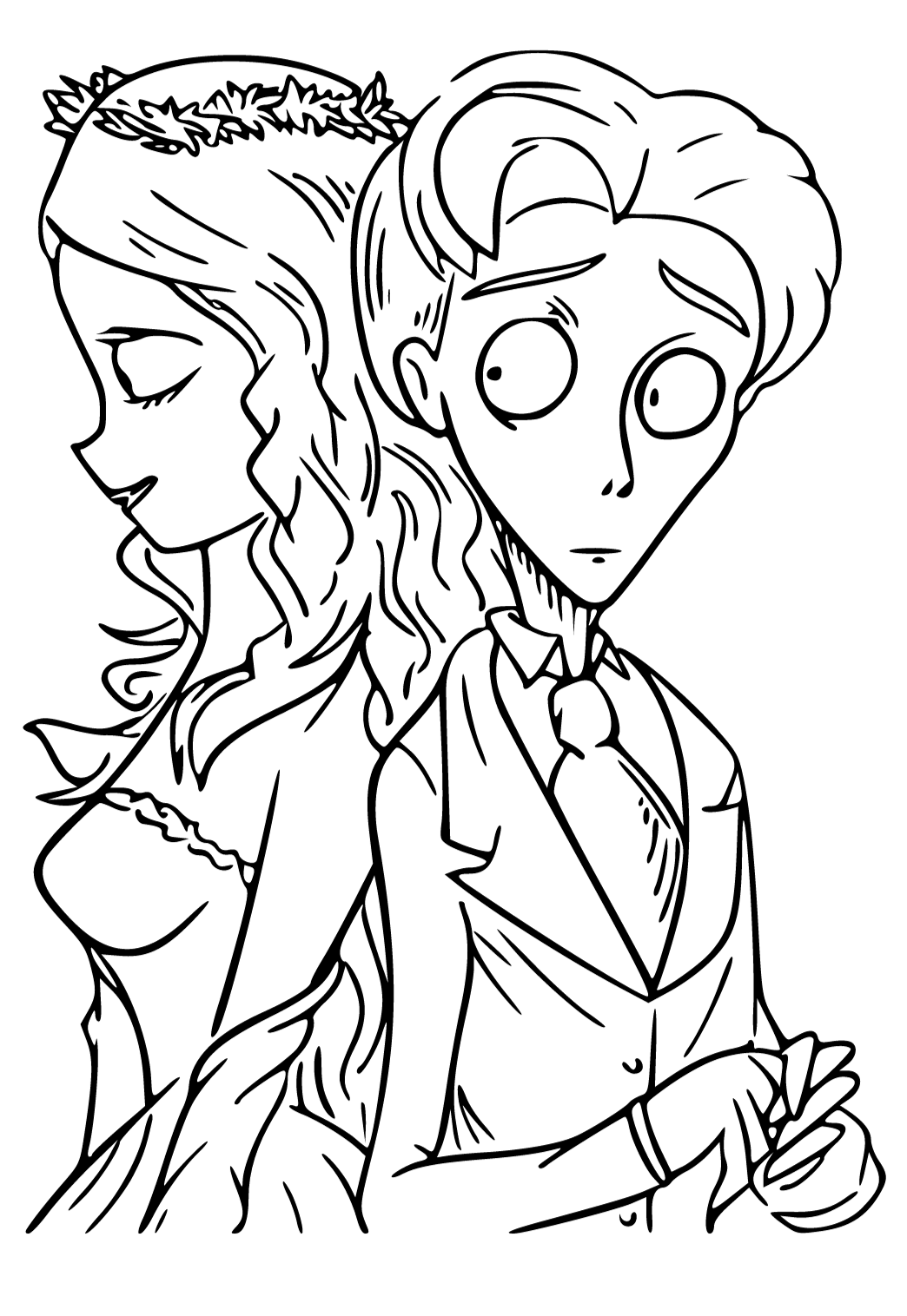 Free Printable Corpse Bride Pair Coloring Page for Adults and Kids ...