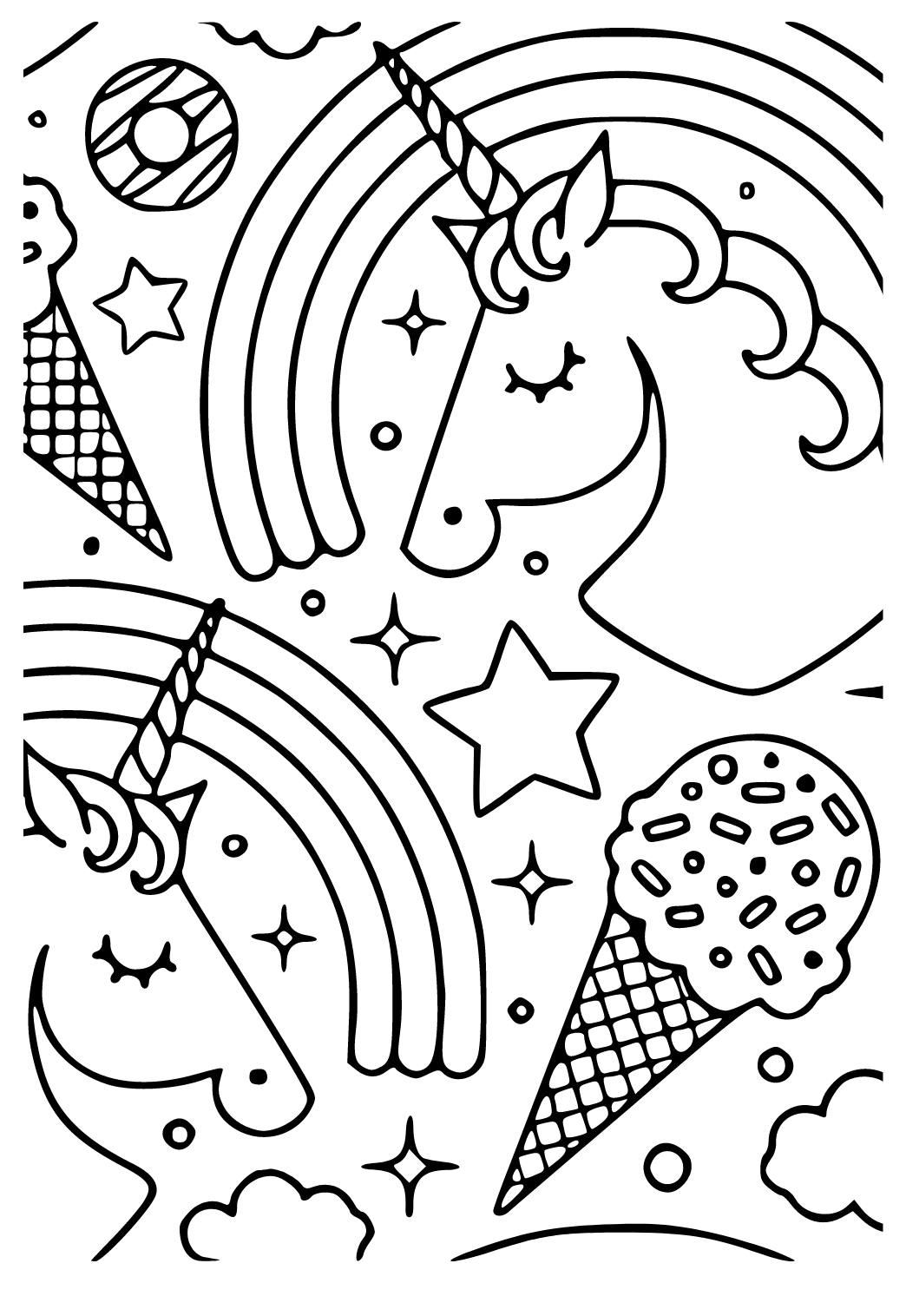 Free Printable Unicorn Ice Cream Coloring Page for Adults and Kids ...